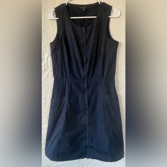 Theory Bonza Cotton Poplin Full Zip Front Knee Length Dress Navy Size 6 - Picture 1 of 9